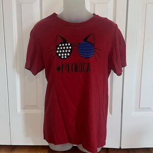 4th of July Independence Day Cat Meowica Shirt Tee Top T-Shirt Small S
